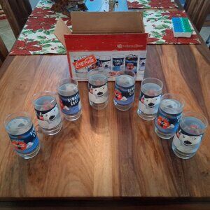 Coca-Cola Collector Polar Bear Drinking Glasses NWT Set of 8 with Original Box